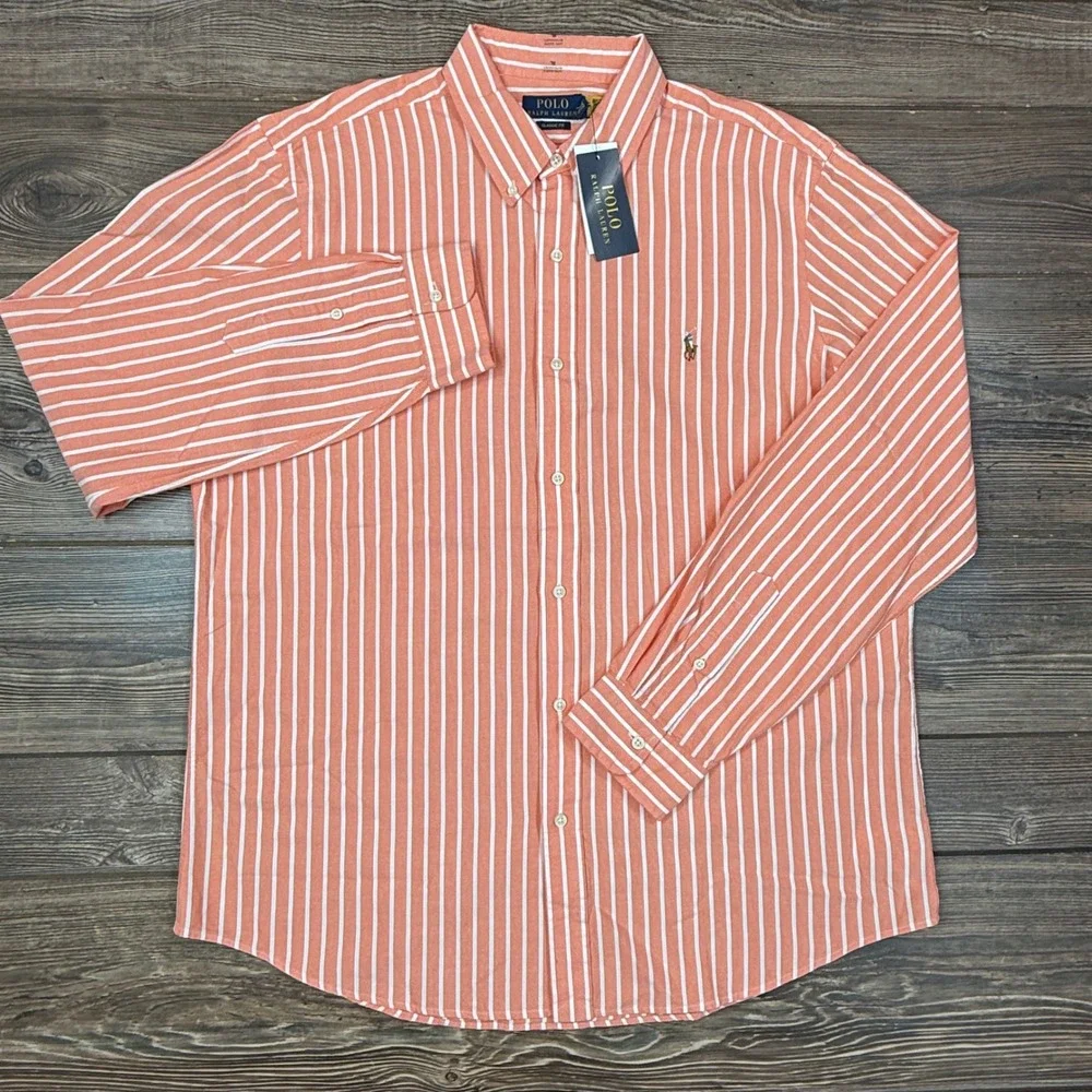 Polo Ralph Lauren Mens XL Button Down Shirt Orange White Stripe Classic Fit NWT